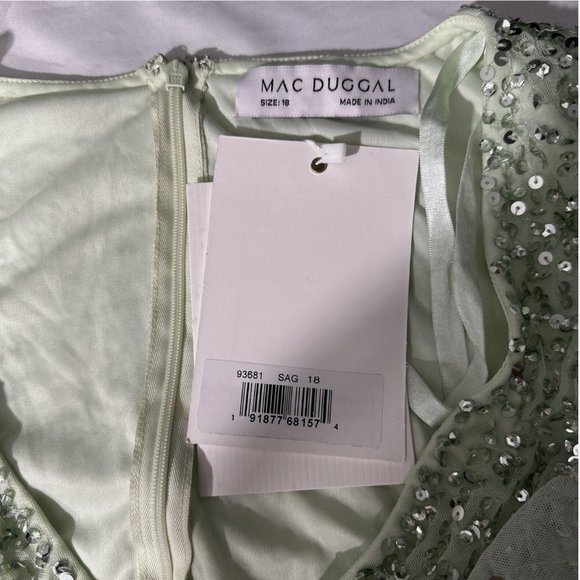 NWT $498 Mac Duggal [ 18 ]‎ Sequined Butterfly Sleeve High Low Gown Sage Greeen - Picture 13 of 14